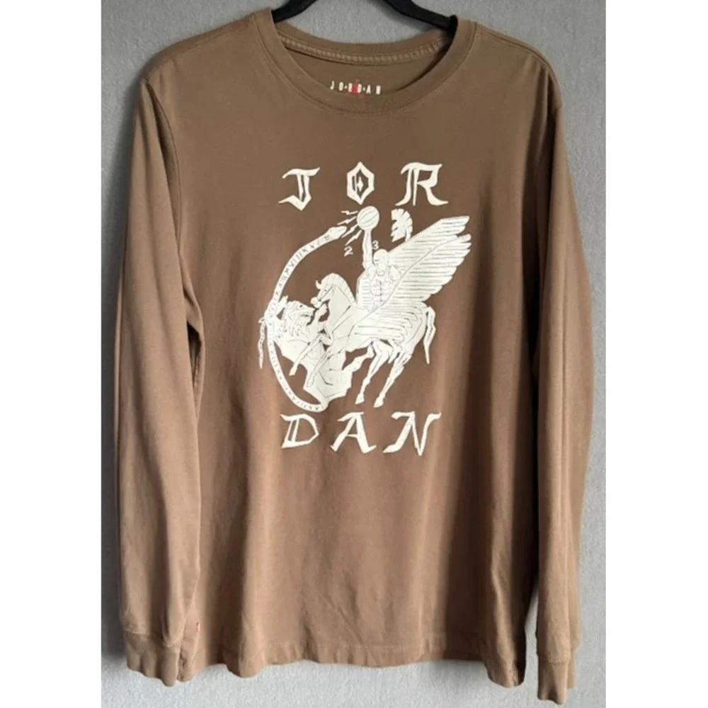 Jordan Flight T Shirt Men M Brown Long Sleeve‎ Graphic Pegasus Basketball Print